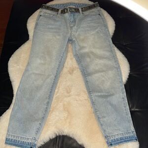 Taylor & Sage Jeans seen in embroidered and beaded belt.